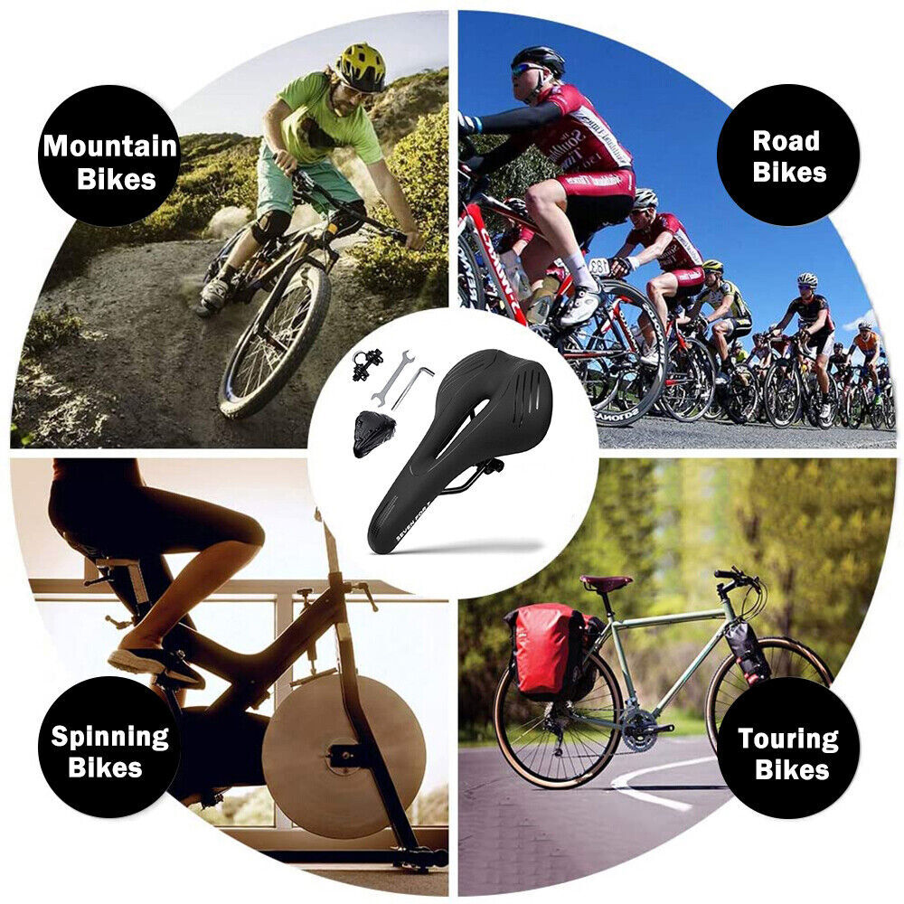 Bike Saddle Bicycle Seat Soft Pad Cushion & LED Tail Light Safety Warning Lamp