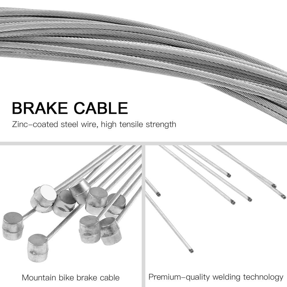 10Pcs Durable Bike Brake Cable Kit Zinc Steel Silver for Mountain and Road Bikes