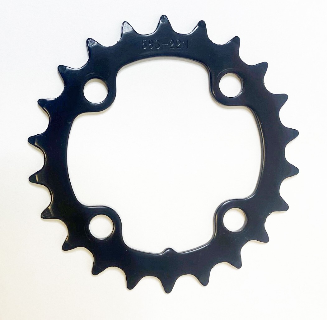SR Suntour 582-22N 22-Tooth 64 BCD 4-Bolt 8/9/10-Speed Black Chainring – nos