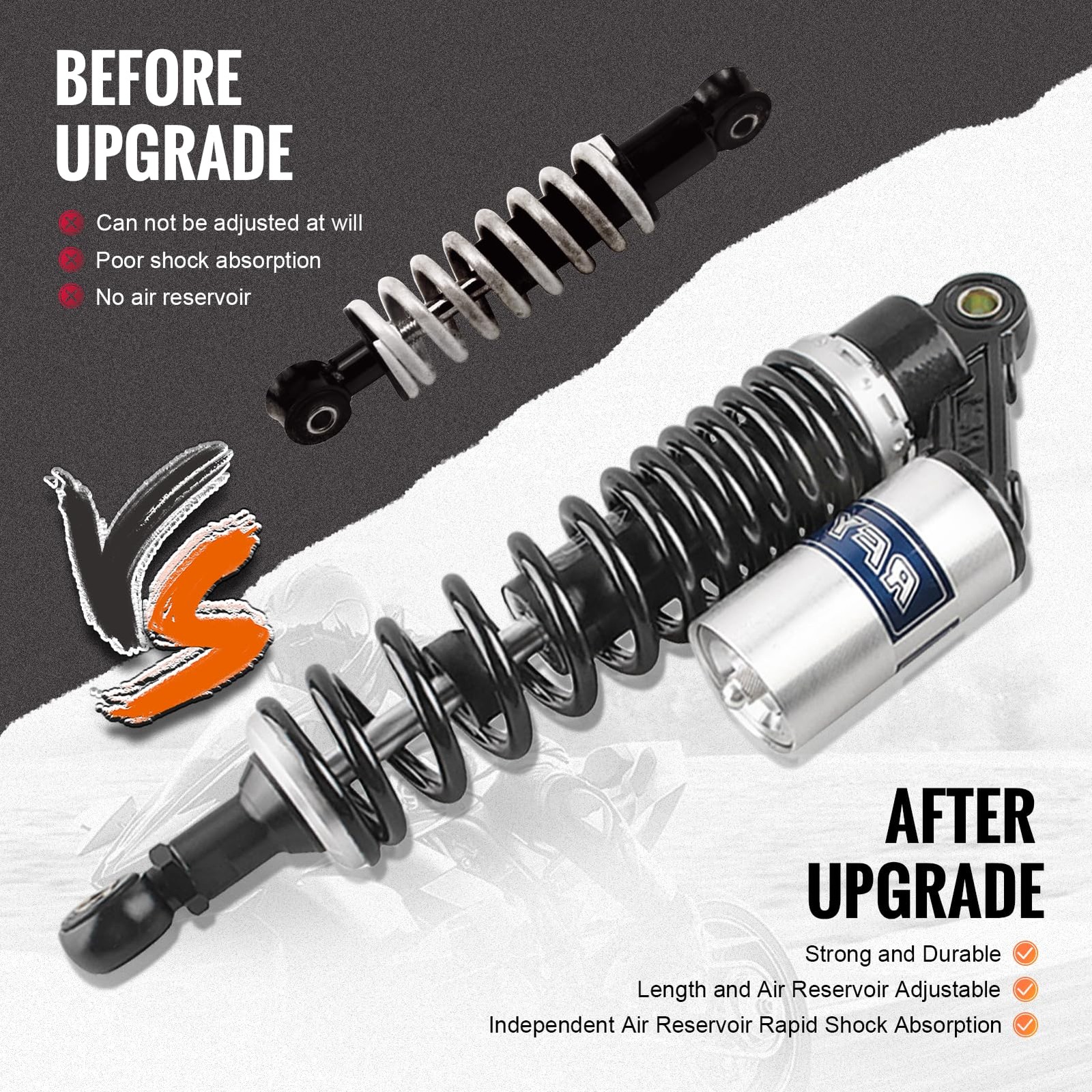 13.5′ 340mm Universal Motorcycle Rear Shock Absorbers Suspension Black Silver