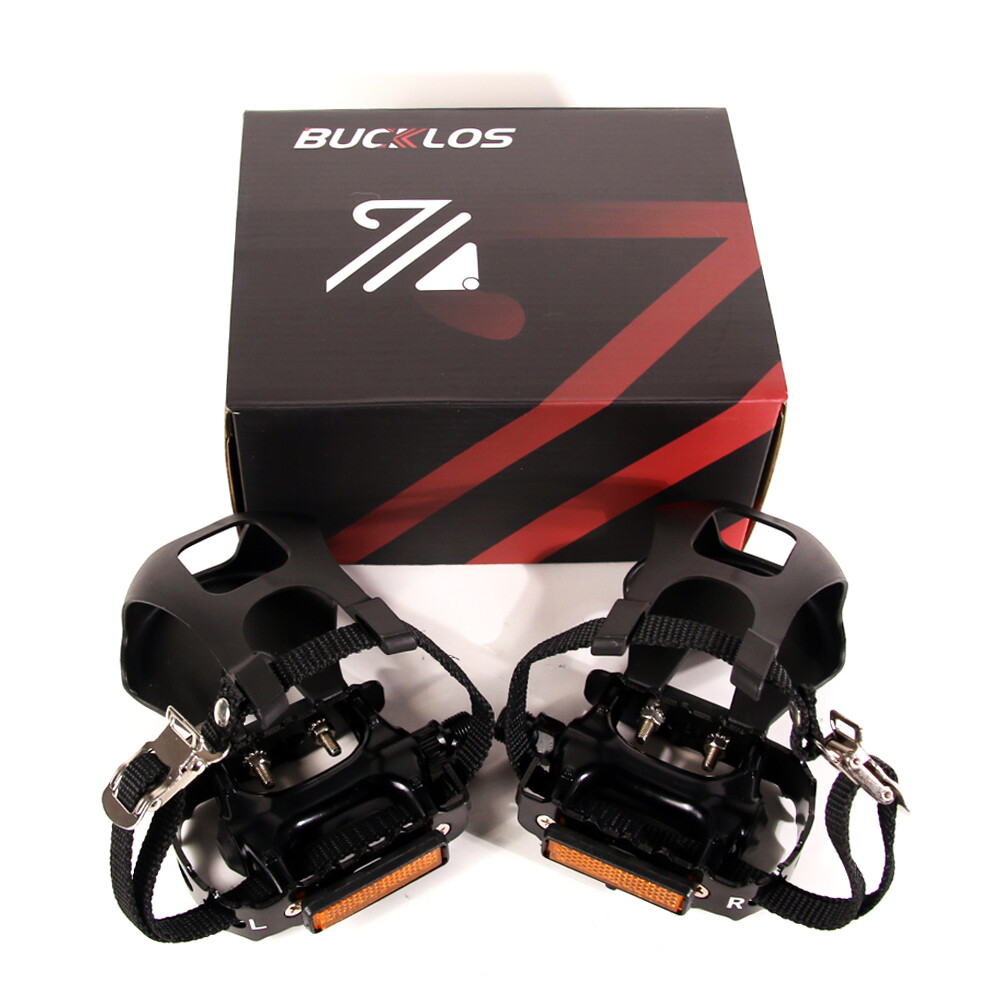 BUCKLOS MTB Bike Pedals with Toe Clip Toe Cages&Strap for Peloton Bike PD-B328T