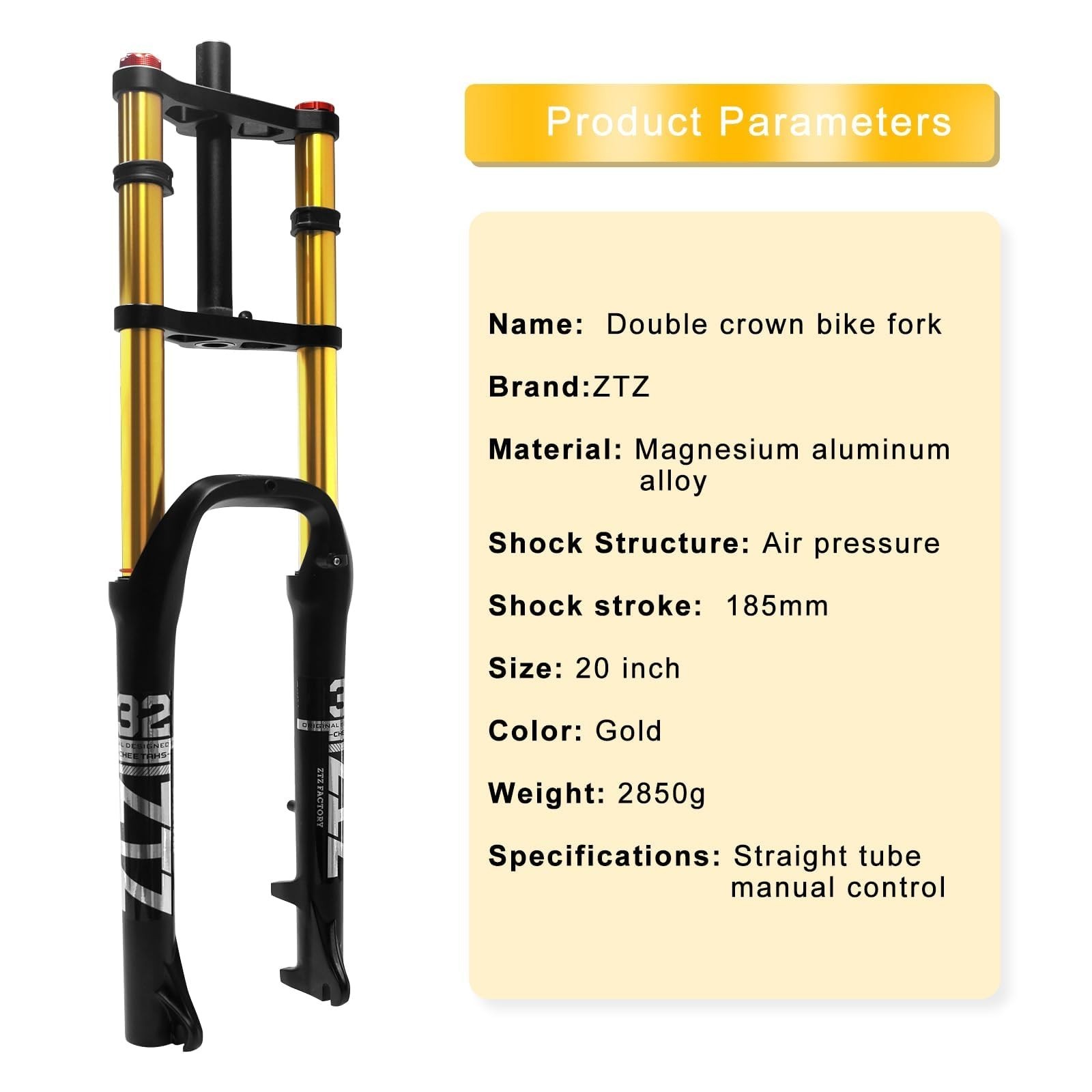 ZTZ 20/26 inch 4.0 Fat Tire Bike Air Suspension Fork – 180mm Travel, 135mm Hu…