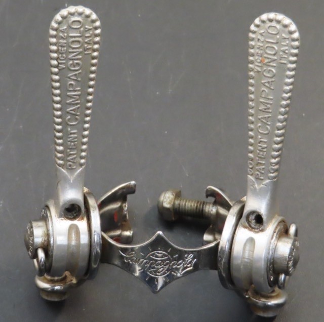 Vintage Campagnolo Nuovo Record clamp on down tube friction shifters Italy