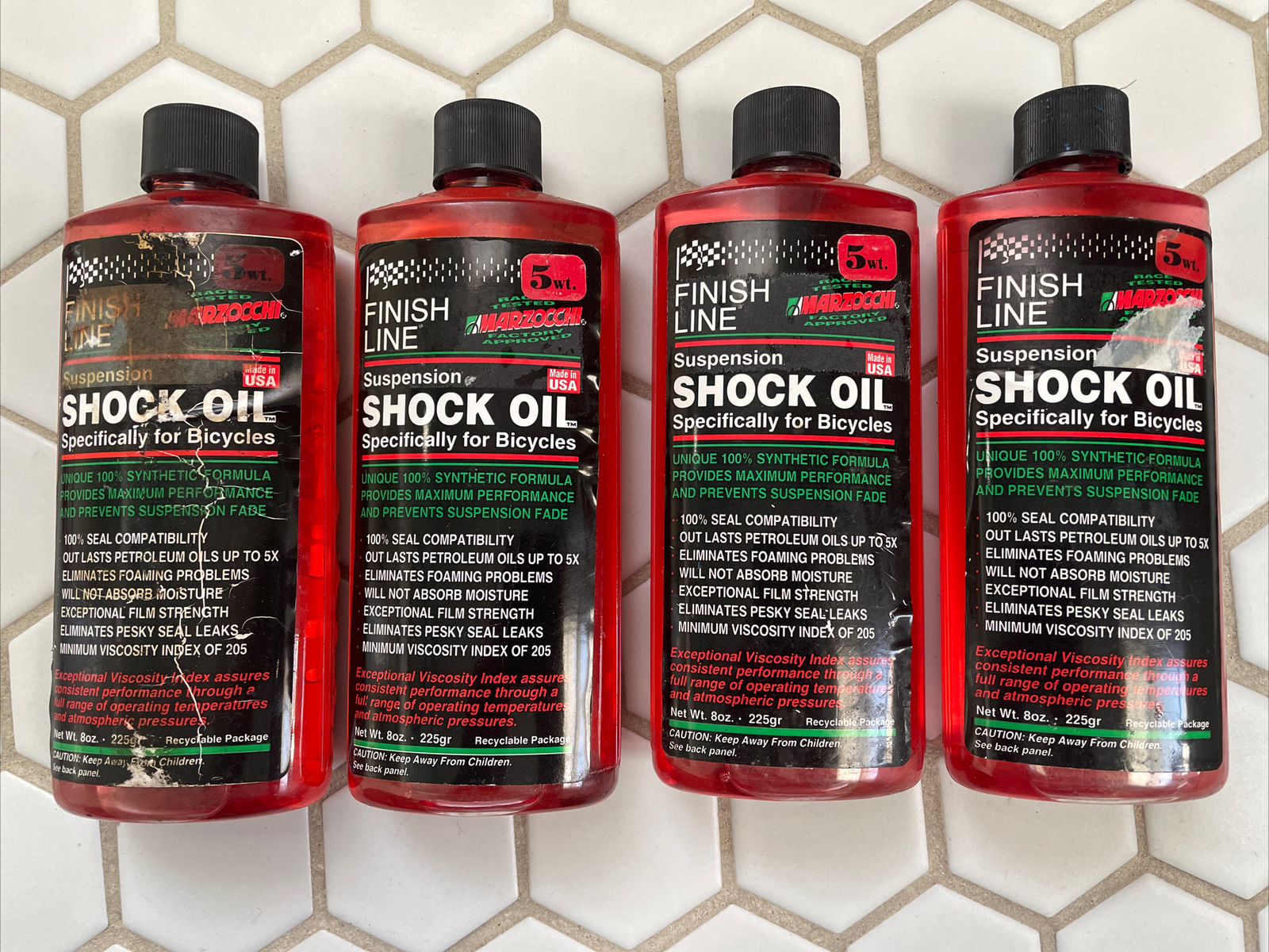 Lot of Four (4) 8oz Bottles of FINISH LINE Shock Oil 5wt. USA