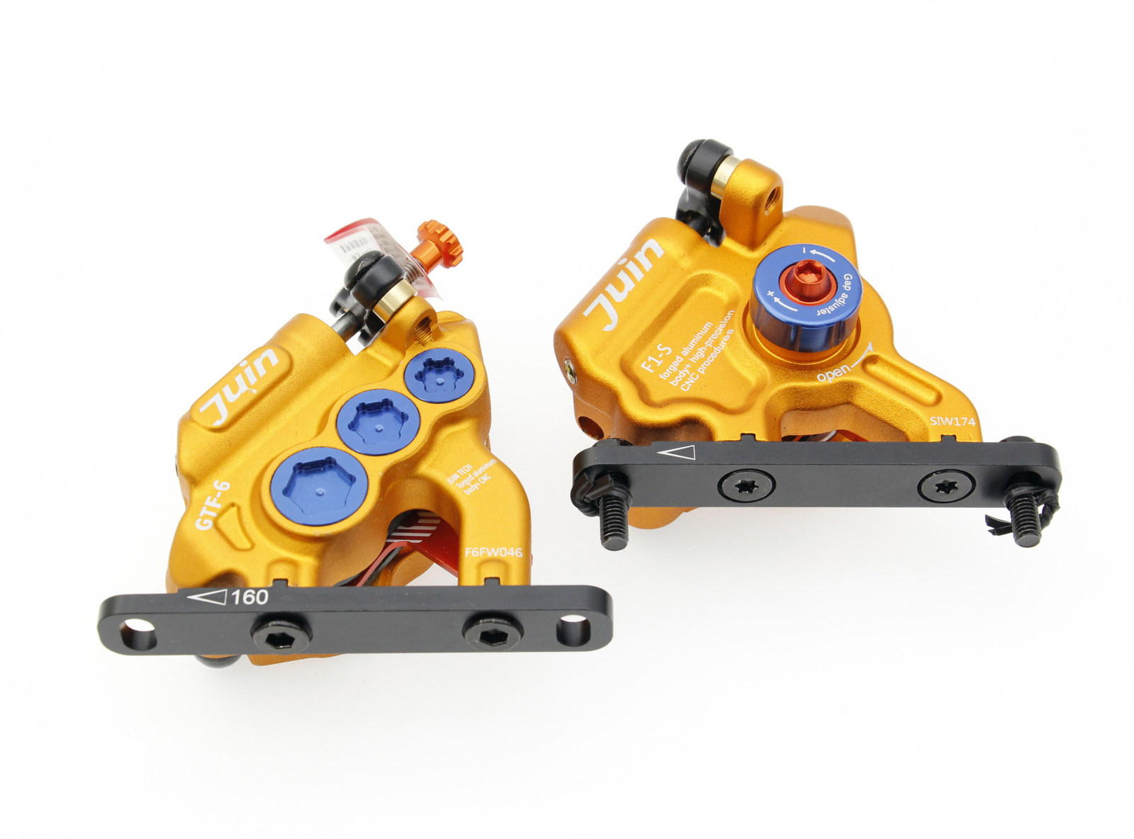 Juin Tech GTF6 Cyclocross Bike 6-Piston Hydraulic Brake Caliper Set Gold