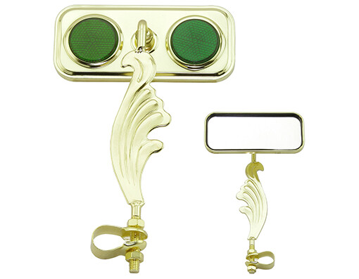 ONE Bike Rectangle Wing Mirror Gold Left Green Reflectors. Bike parts.