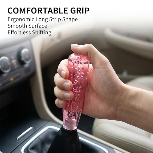 1 PC Car Shift Knob, 1.89 x 5.91 Inches Crystal Pink Acrylic Gear Shift Knob,