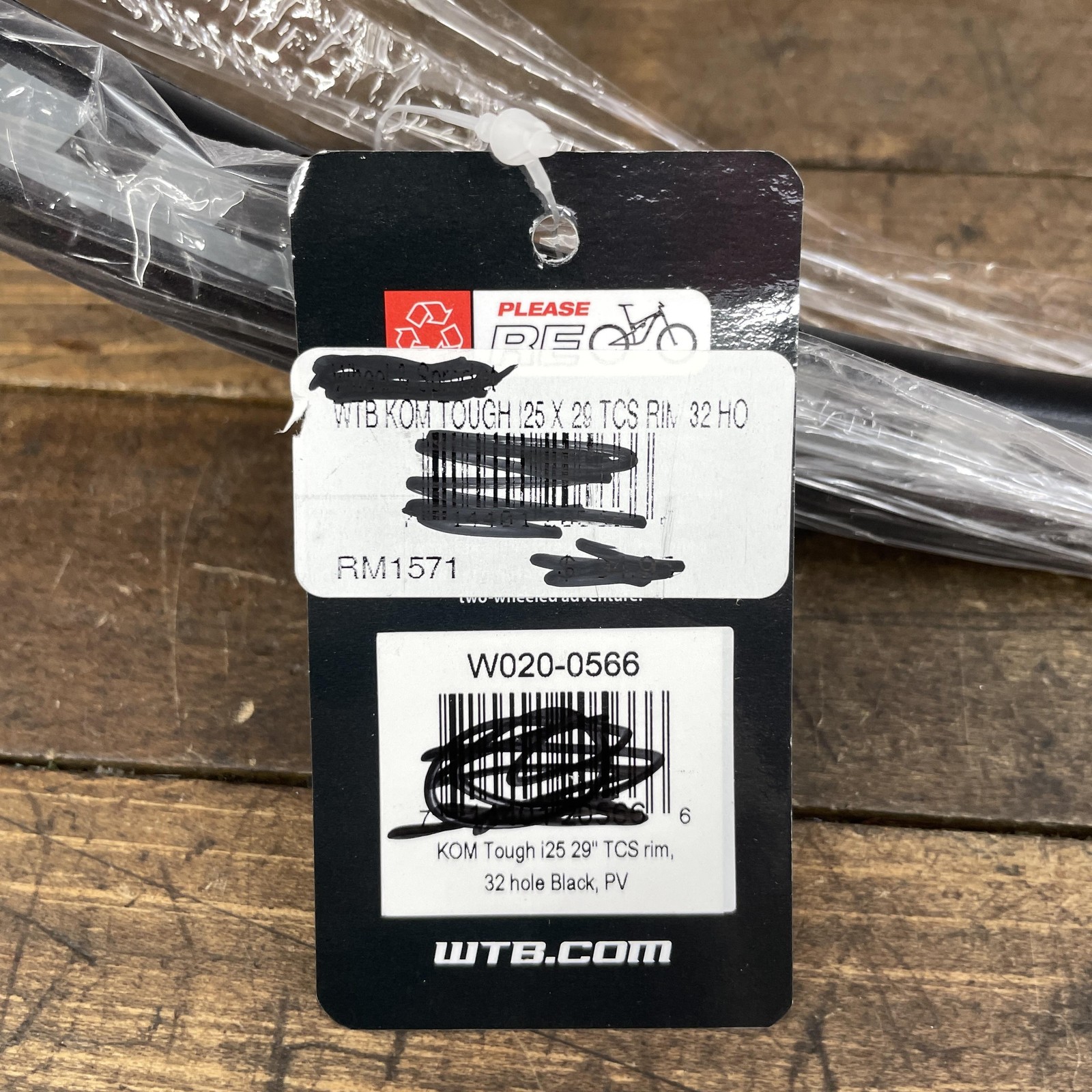 WTB KOM Tough I25 29 TCS Rim 32H Tubeless Disc MTB Black Alloy PV 29in