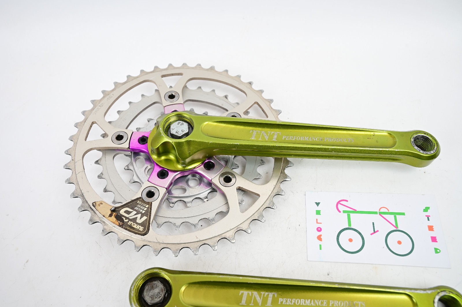 TNT HDS Crank Arms: Green + Purple Ano Spider – 170mm x 94/58 BCD 42/32/22t