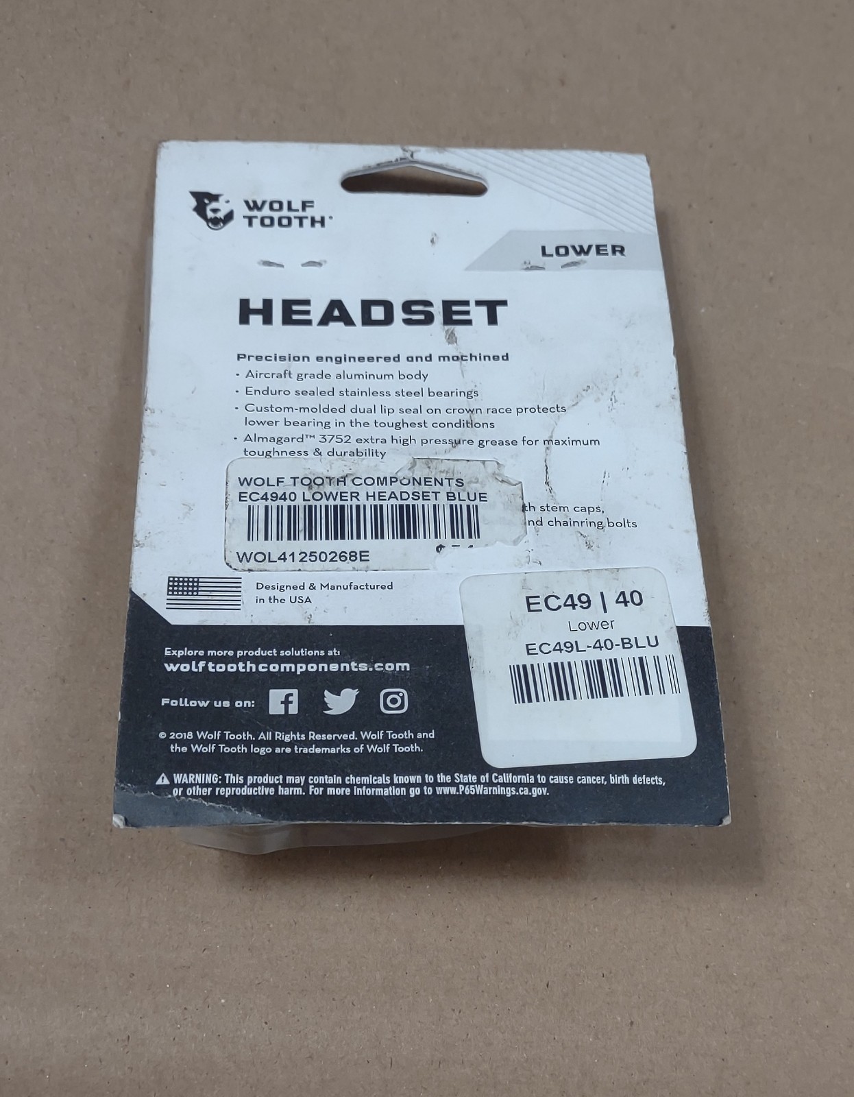 Wolf Tooth Headset Lower Cup 1 1/2 in Blue Bicycle New