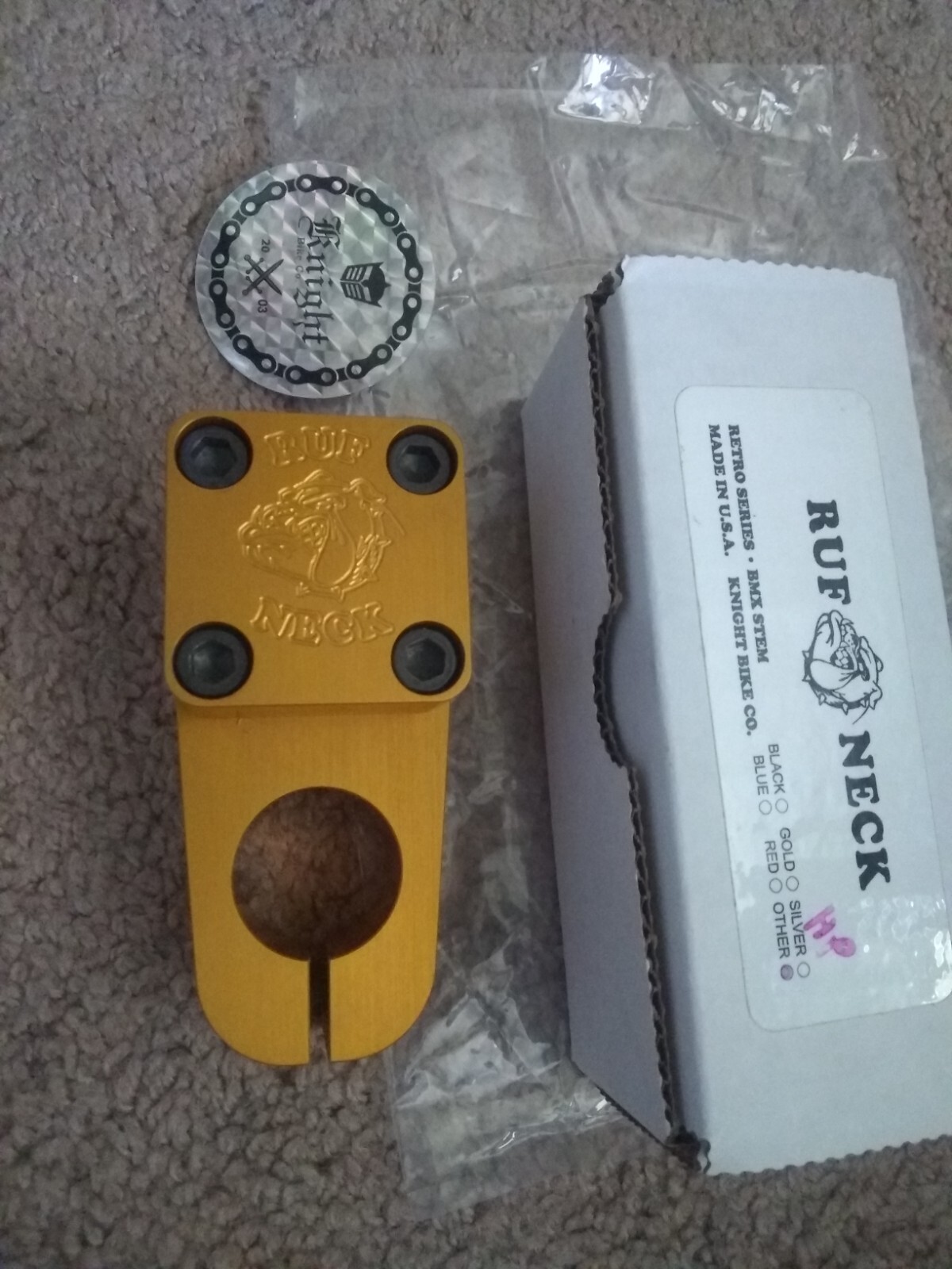 BMX stem ruf neck KNIGHT BIKE CO. Gold SE bikes quadangle bullseye PK ripper mcs
