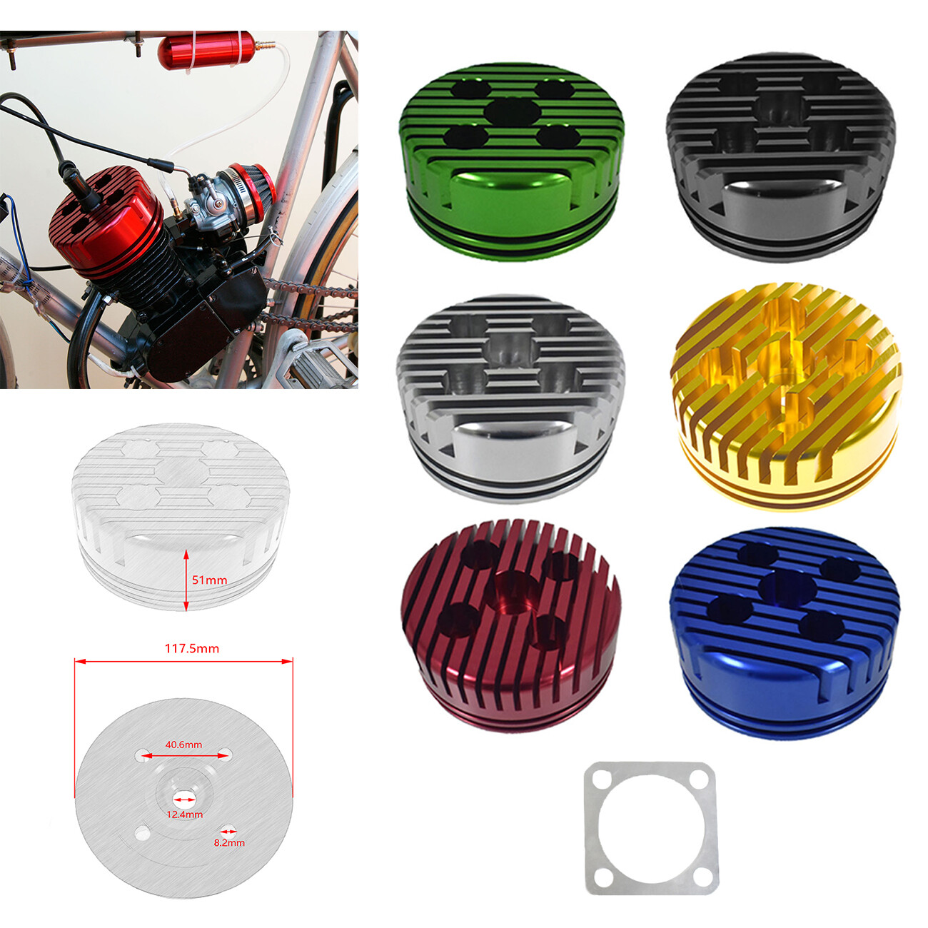 CNC Black Cylinder Head For Racing 66cc/80cc Engine Motorized Bike Bicycle
