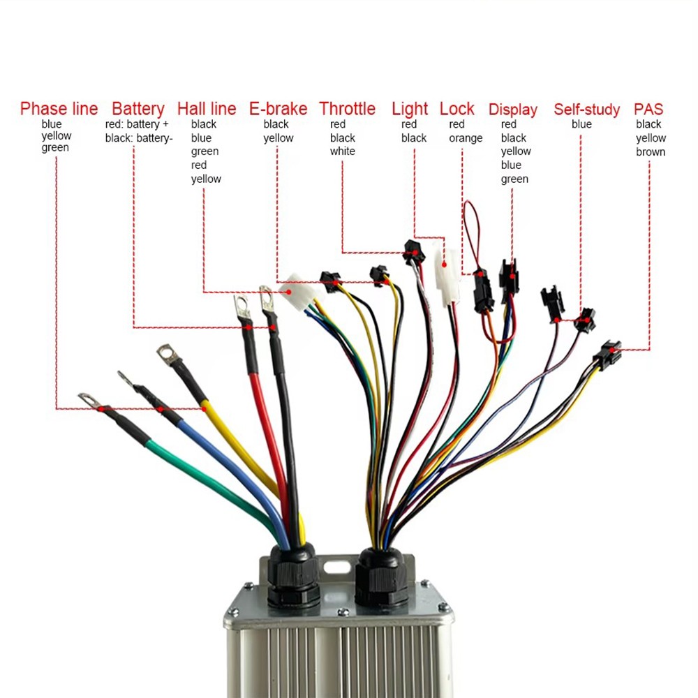 E-Bike 48V-72V 1000W-3000W 60A Dual Mode Sine Wave Controller w/ Display SM Plug