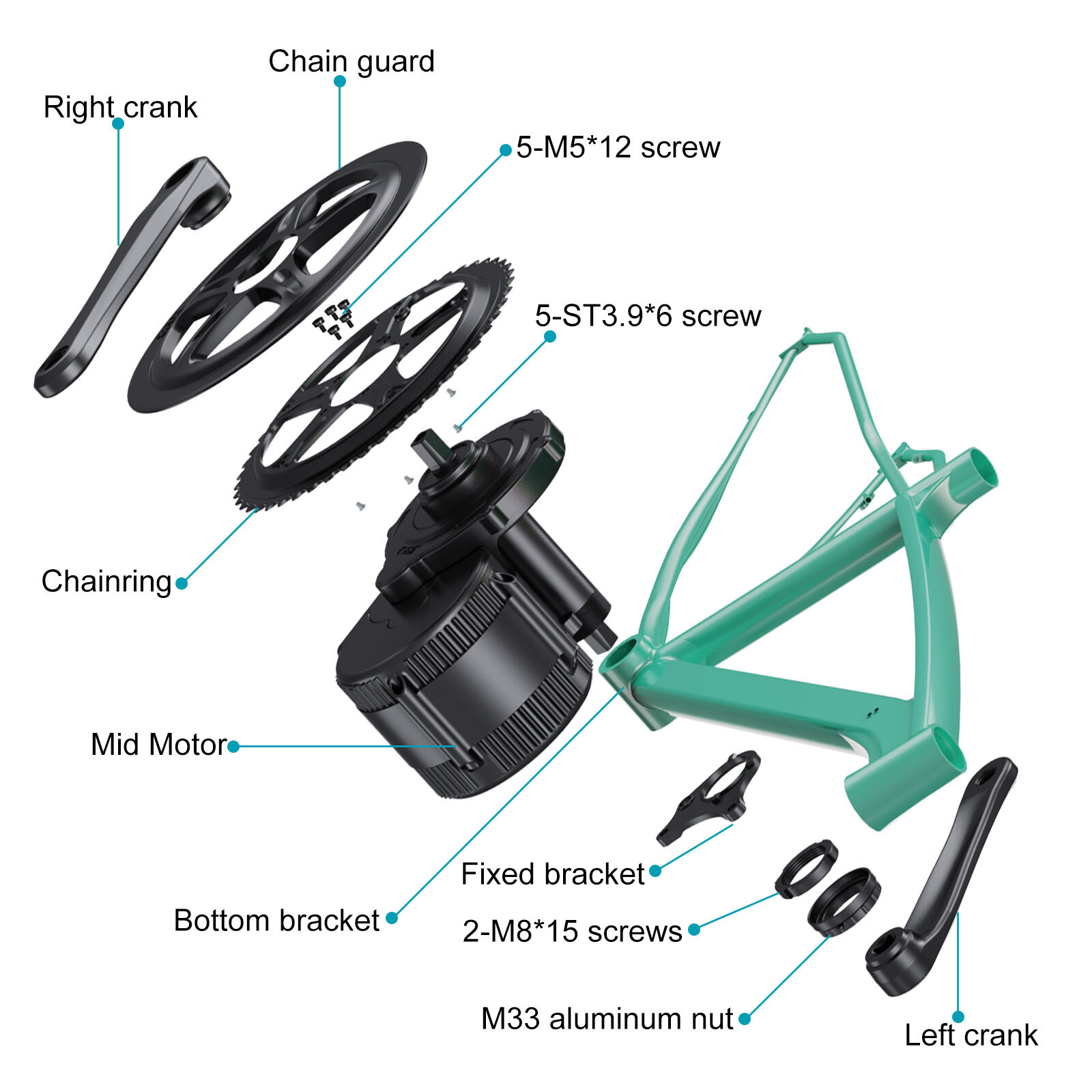 48V750W BAFANG Electric Bicycle Conversion Kits BBS02B DIY Mid Drive Motor+EKD01