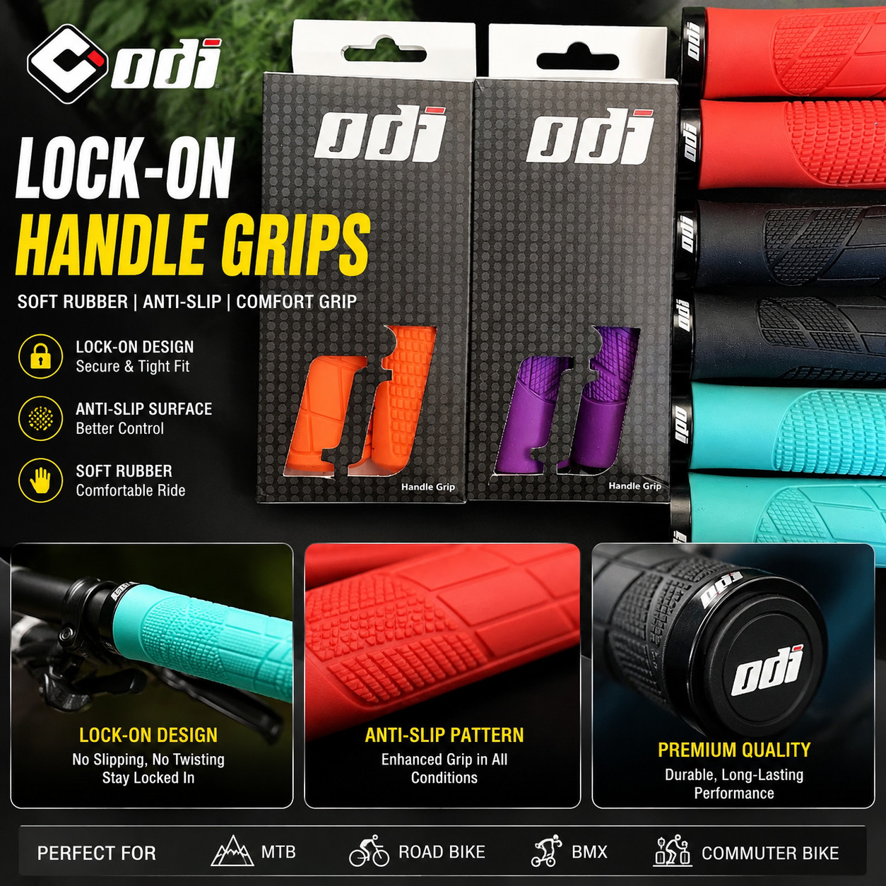 Lock-On MTB Bike Handlebar Grips Anti-Slip Bicycle Handlebar Covers Soft Rubber