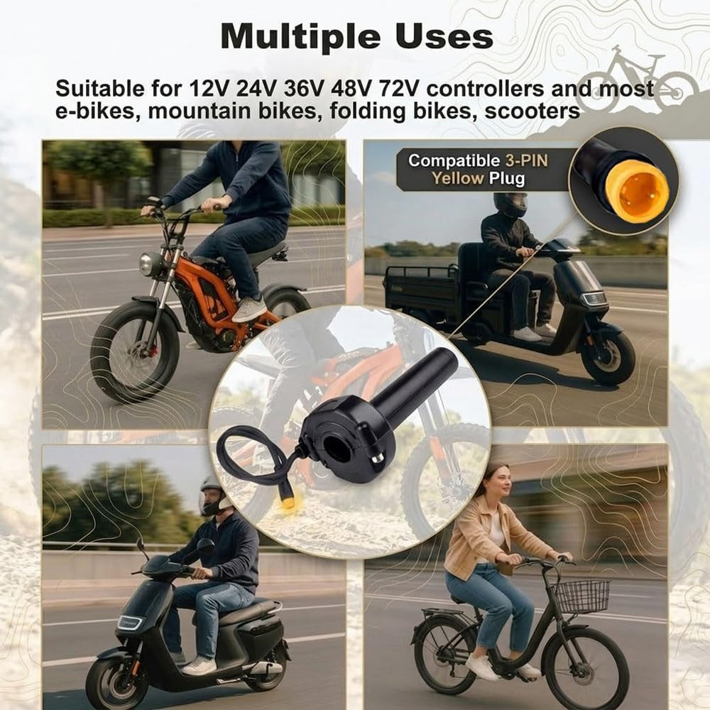 Ebike Full Twist Throttle with Rolling Bearing, Surron Style 3-Pin Waterproof Gr