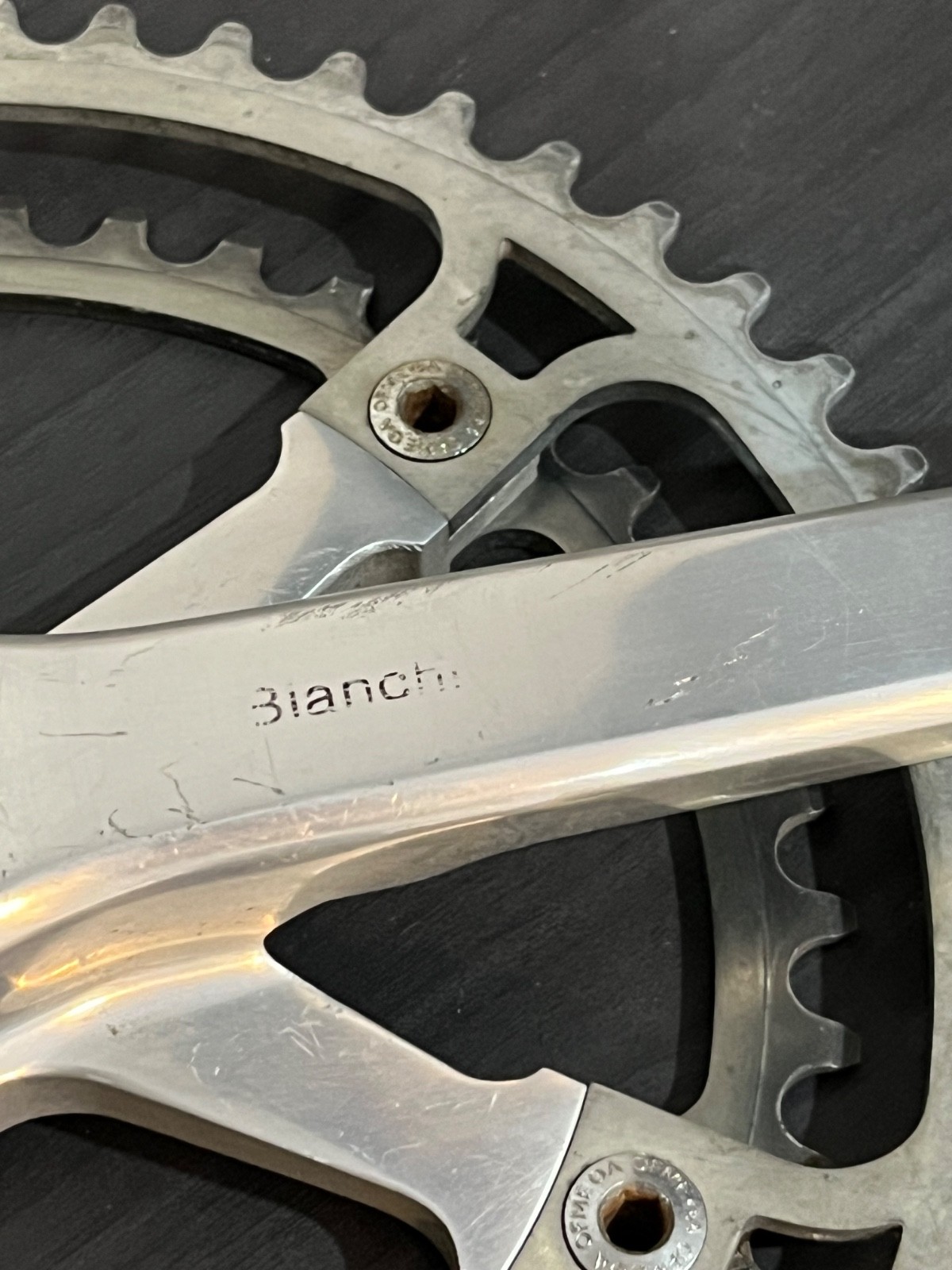 Vintage Ofmega Bianchi Crankset 170mm 52/42T, 130 BCD. Square Taper