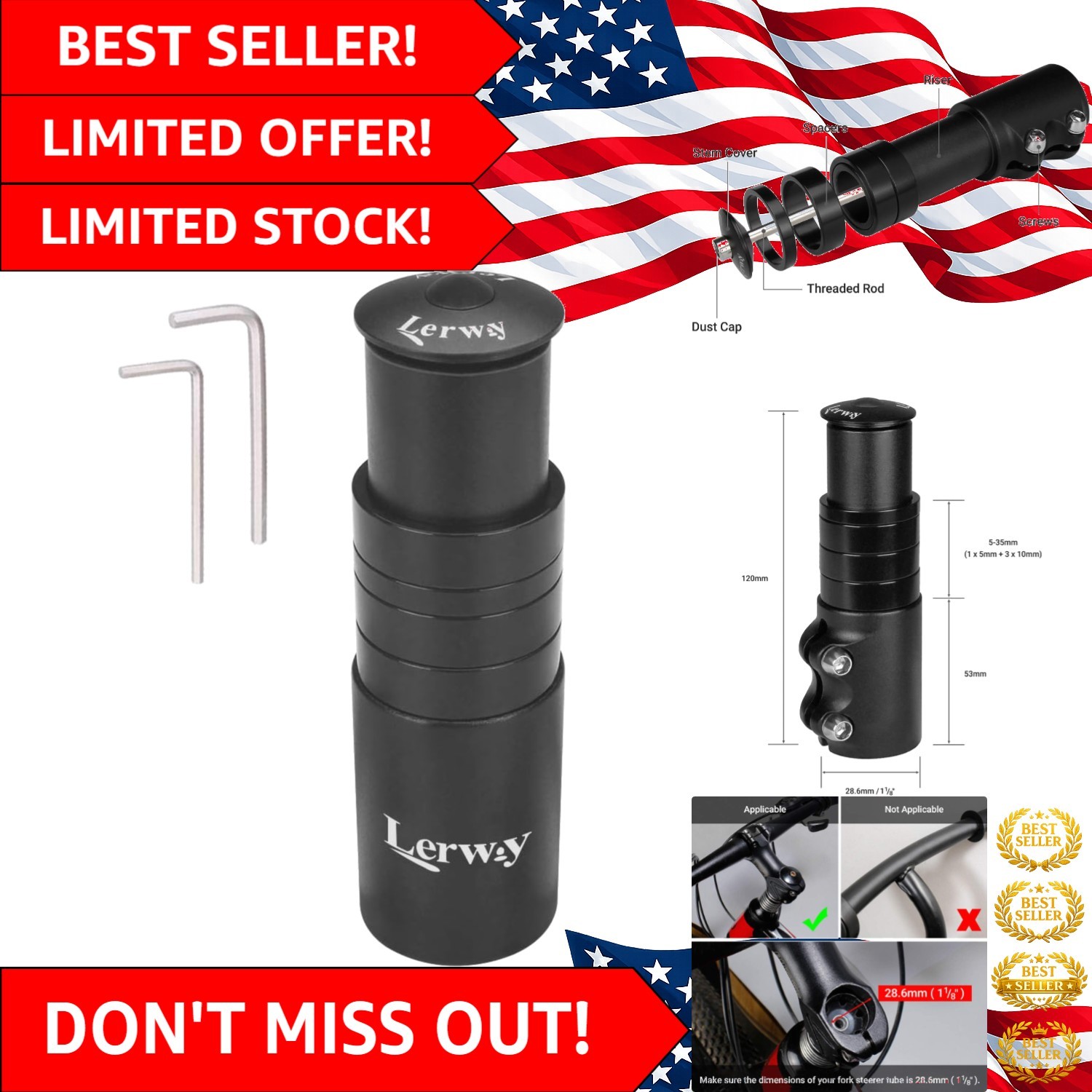 Durable Black Bike Stem Riser for Enhanced Comfort and Easy Fit Installation