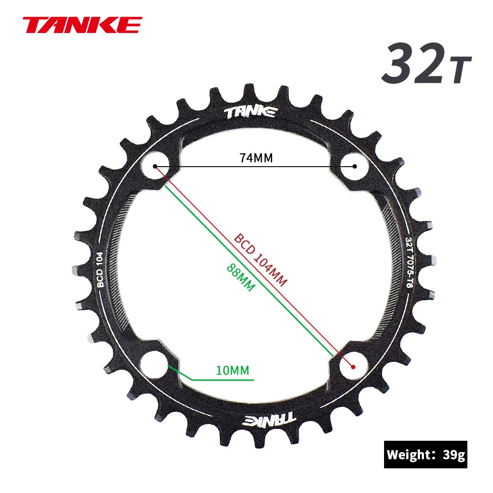 104BCD MTB Narrow Wide Chainring 32T-44T Ultralight Single Crankset Disc