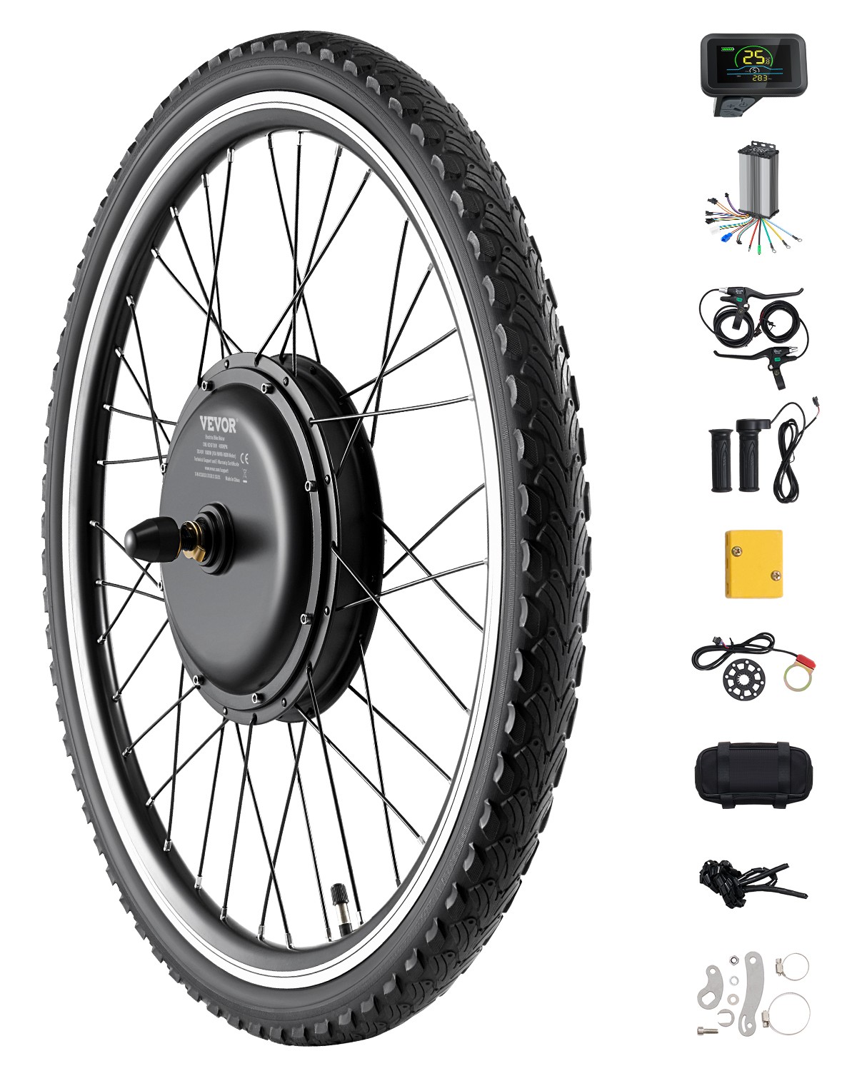 VEVOR 1000W Electric Bike Conversion Kit 48V 420rpm 26″ Front E-Bike Hub Motor