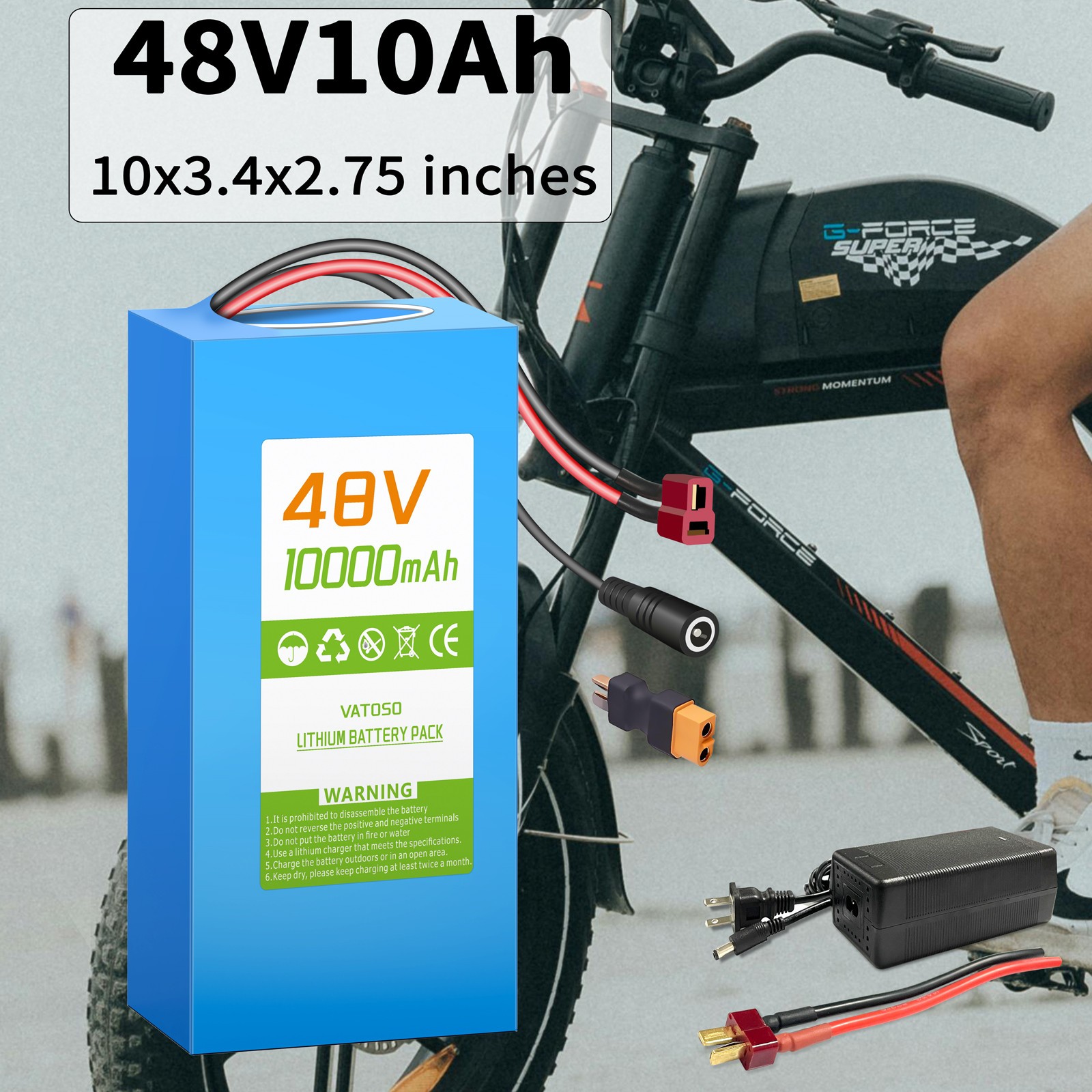 Ebike Battery 48V10AH Lithium for 200W-1000W Ebike Electric Bicycle