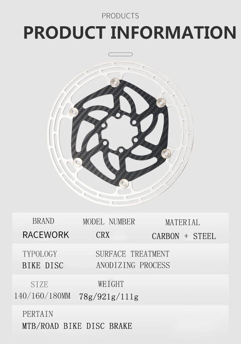 Carbon Fiber MTB Road Bicycle Disc Brake Rotor 6 Bolts 140mm 160mm 180mm