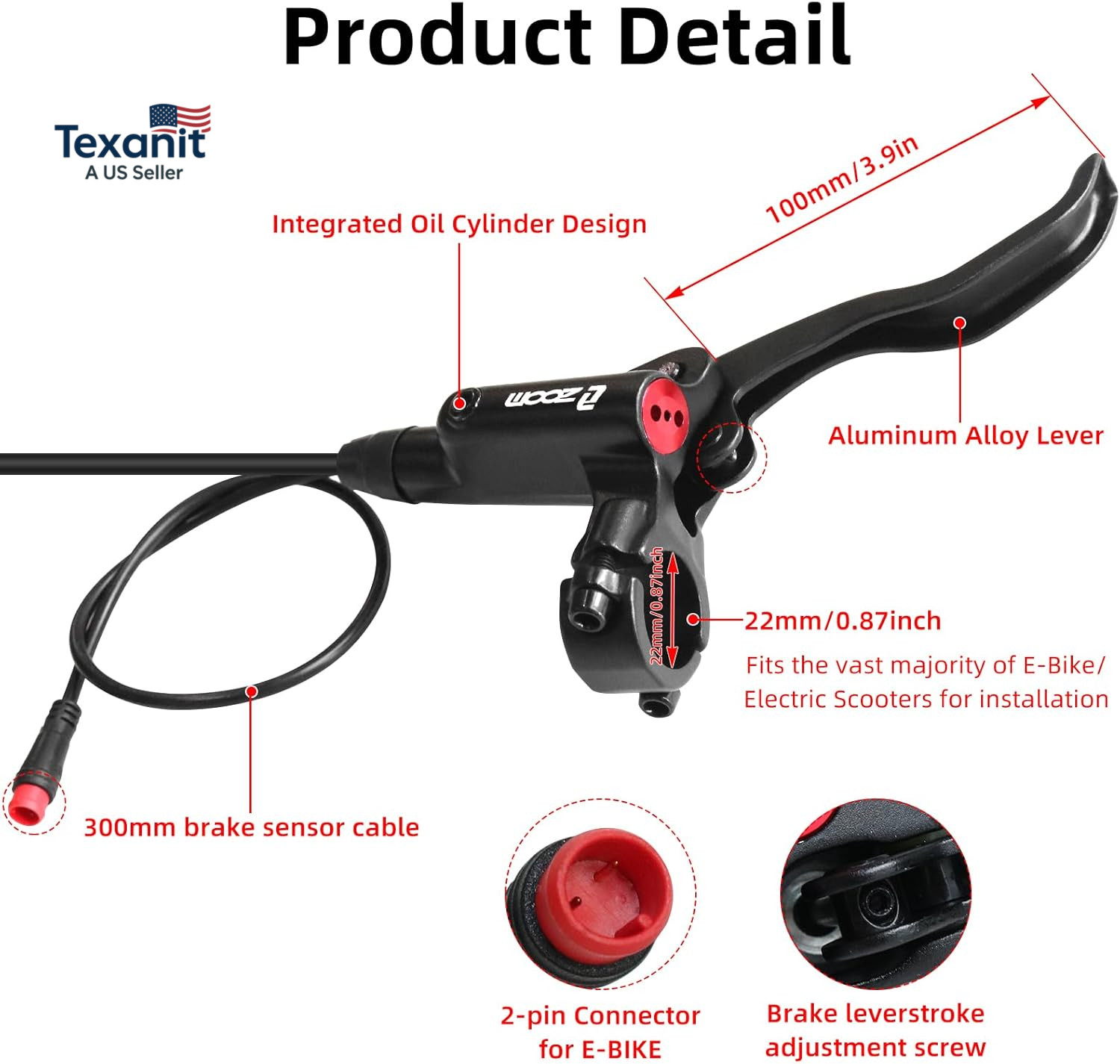 Z00M HB875E Ebike Hydraulic Disc Brake Set, Electric Power-Off Hydraulic Brake S
