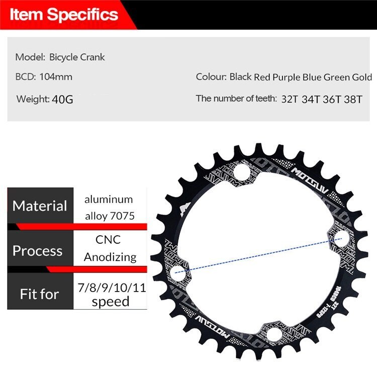 104BCD MTB Round Narrow Wide Chainring Bike Chainwheel 30/32/34/36/38/40/42T