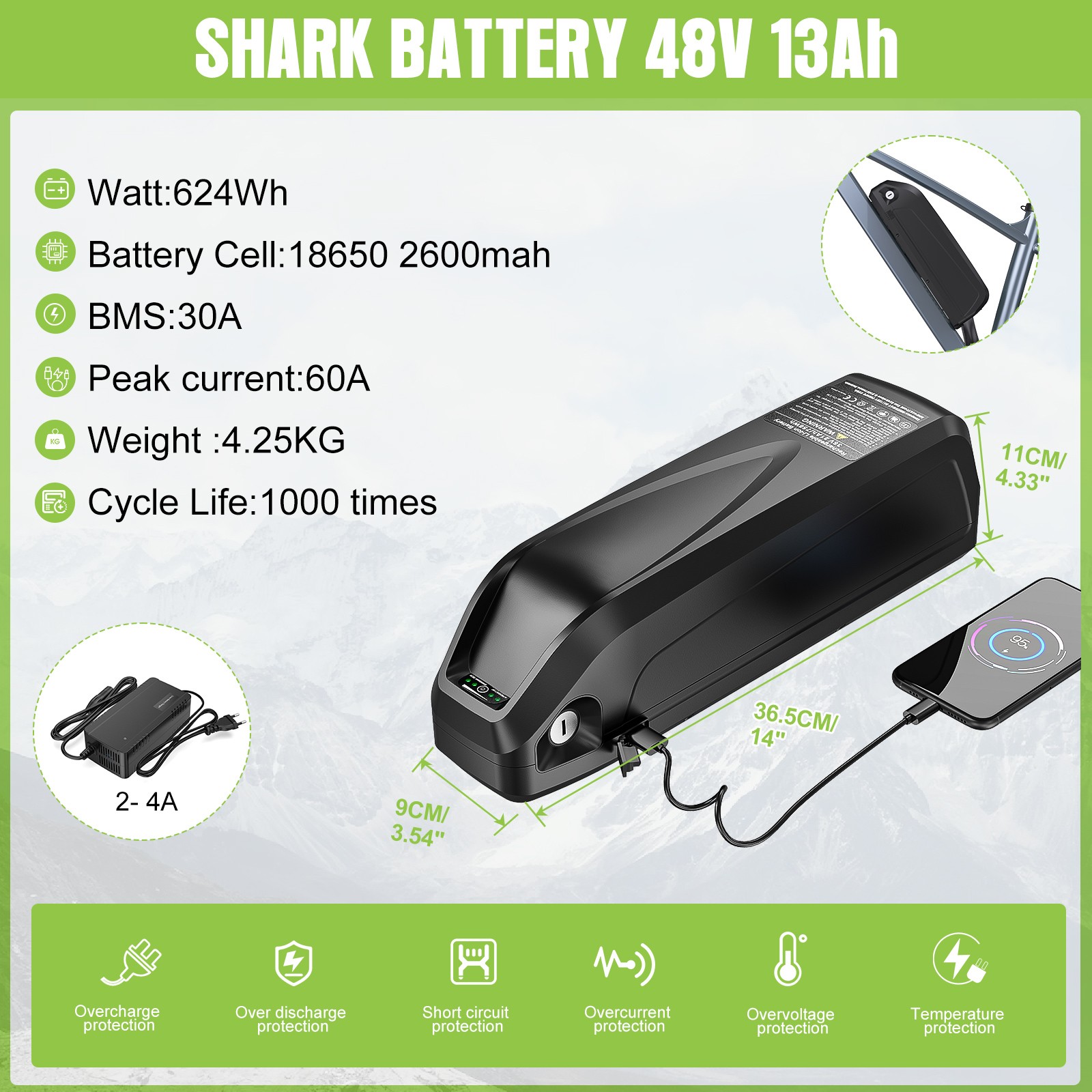 48V750W 68-73mm TSDZ2B Mid Drive Motor DIY Electric Bicycle Conversion Kit USA