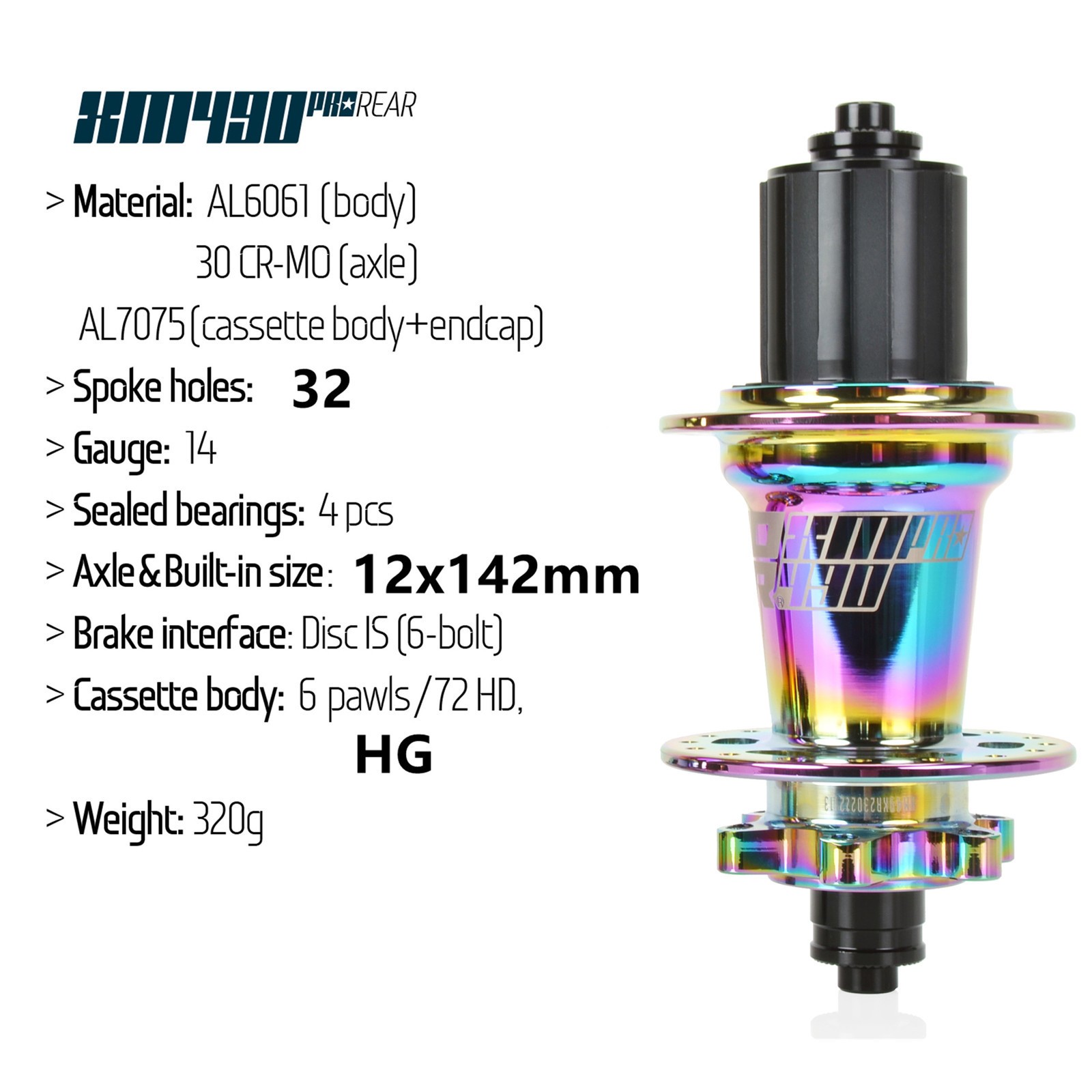 XM490 PRO MTB Hub Set 32H 6 Bolt Thru Axle Disc Brake HG for 8-11S,15×100+12×142