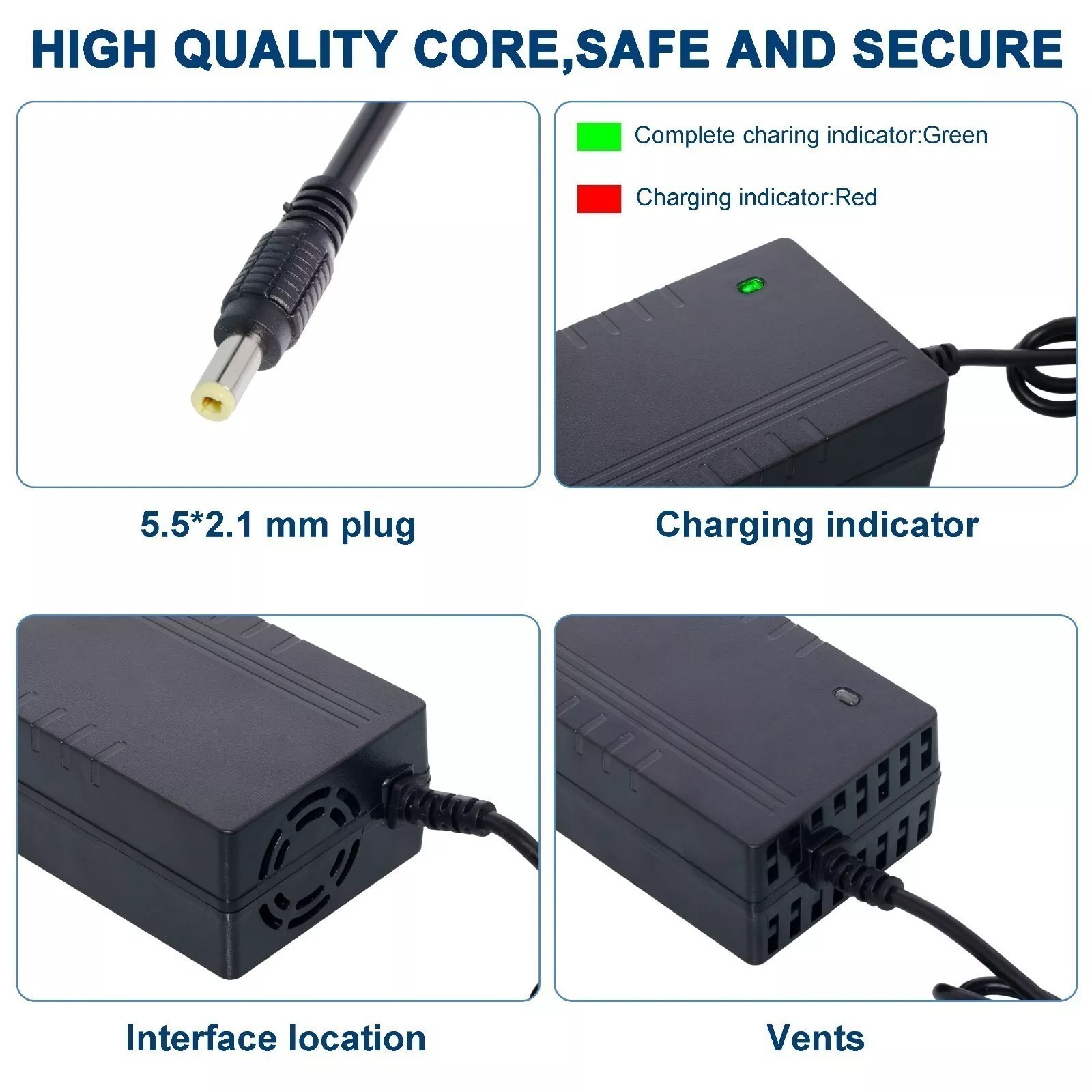 42V 2A/5A Adapter Charger 36V Lithium Battery with 5.5mm*2.1mm DC Plug Port.