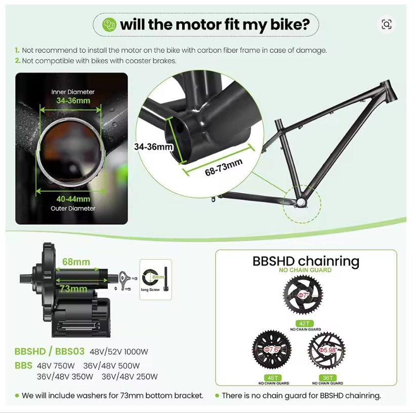 Bafang BBSHD 48-52V 1000W Mid Drive Motor BB 68/100/120mm Ebik Conversion Kits