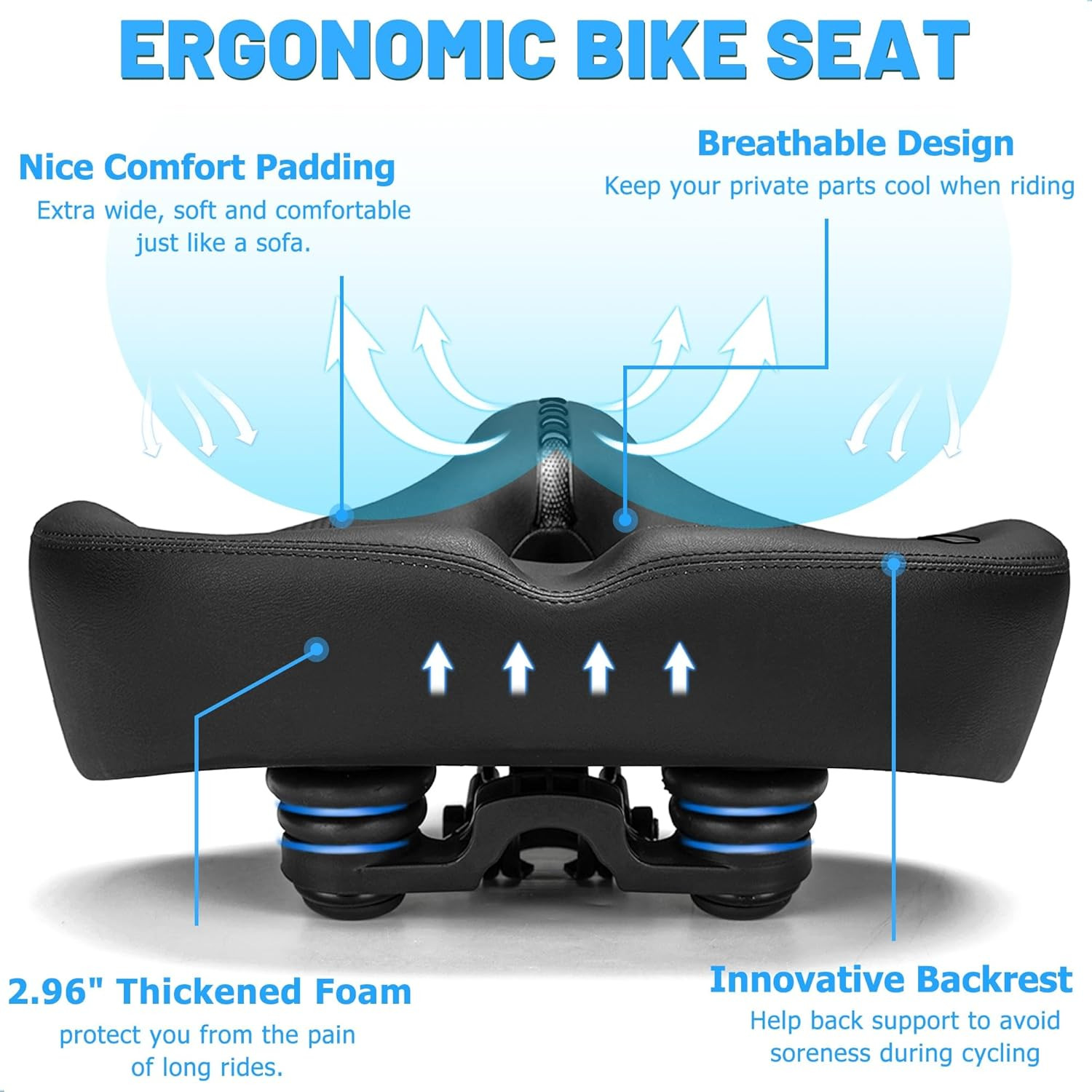Oversized Bike Seat for Men & Women Comfort, Extra Wide Bicycle Seat Cushion, Co