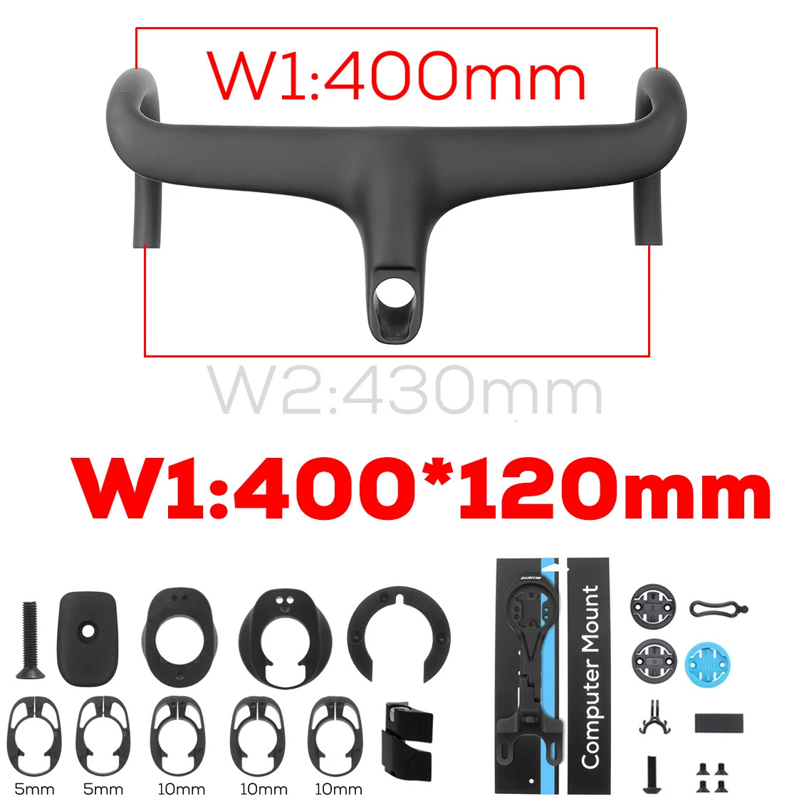 Road Bike Carbon Fiber Integrated Handlebar Cockpit for 360mm with Mount Spacers