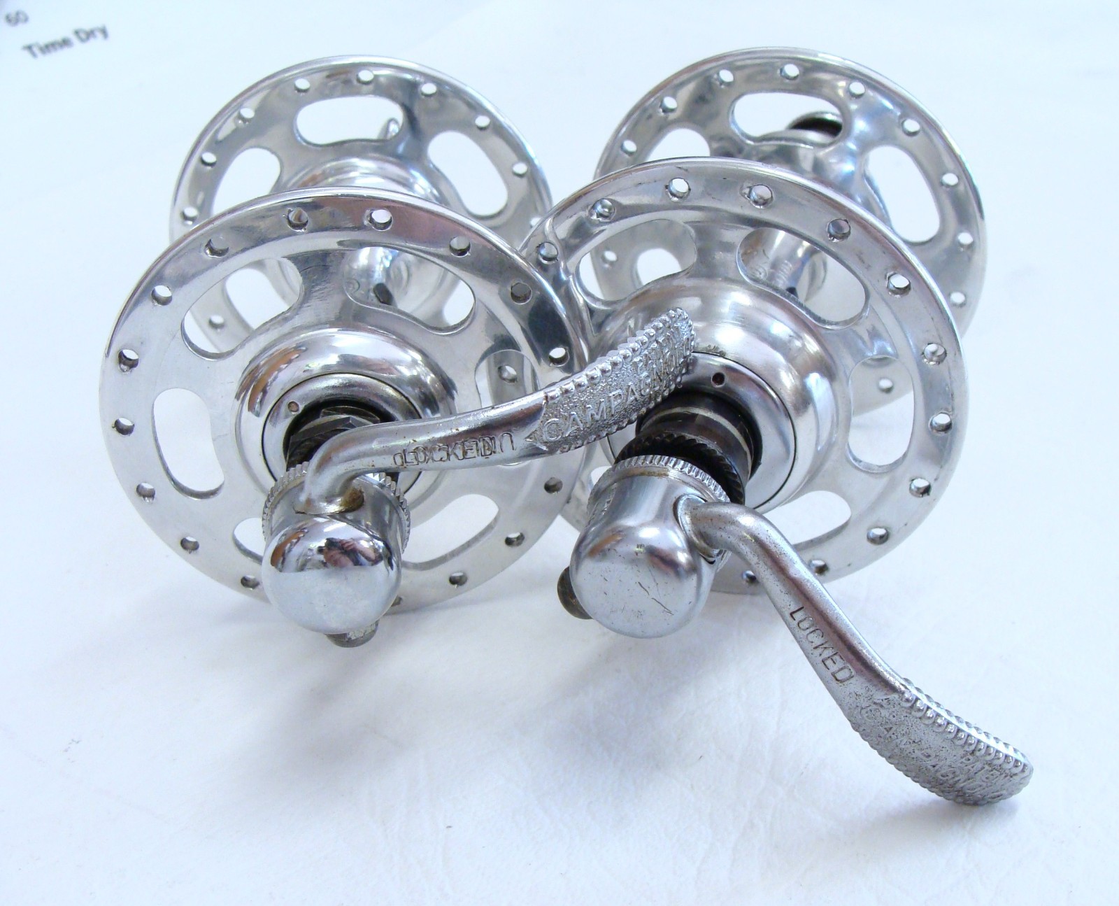 ~ 70’s Campagnolo Record High Flange Hub Set w/ Rare Curved Skewers 36H 126mm ~