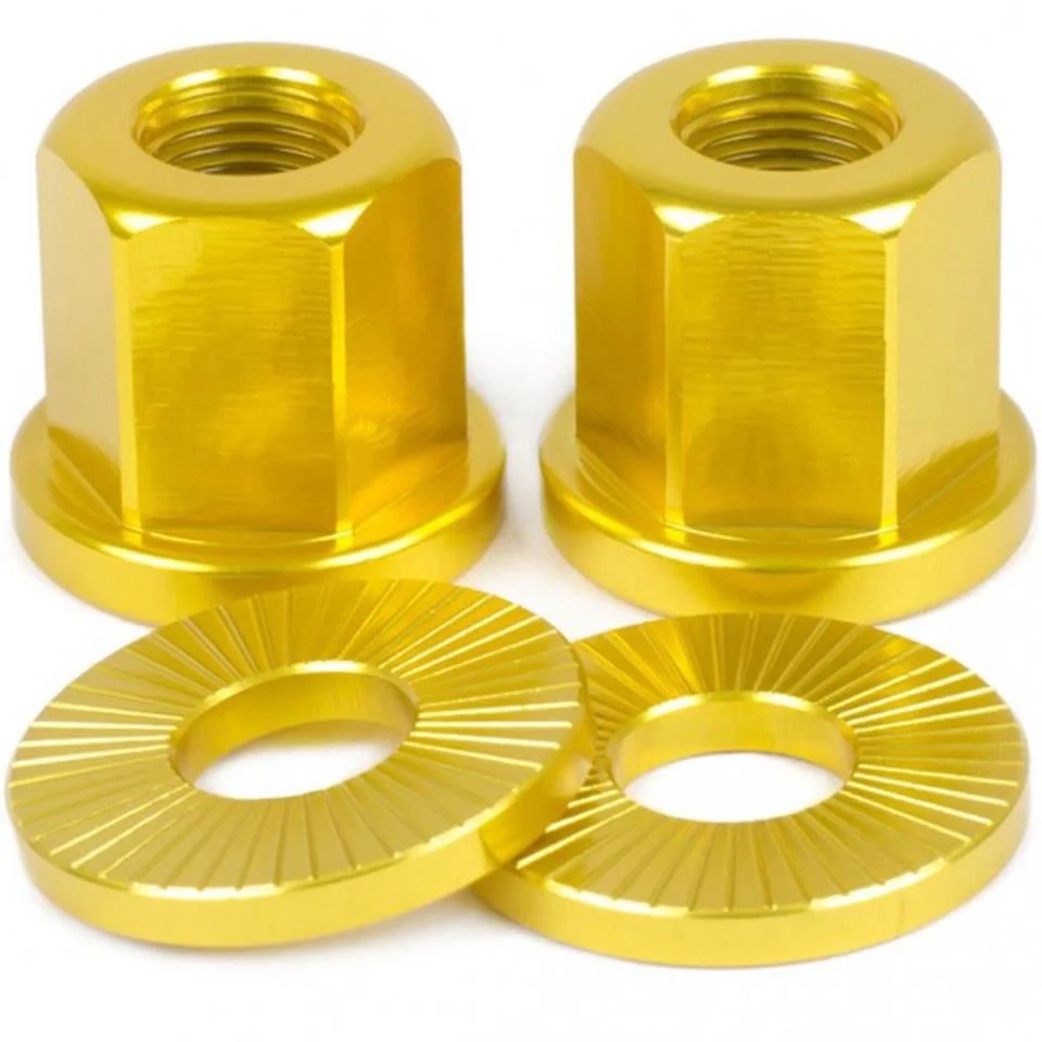 2 x SHADOW CONSPIRACY FEATHERWEIGHT ALLOY BMX AXLE NUTS 3/8 X 26 TPI GOLD NEW