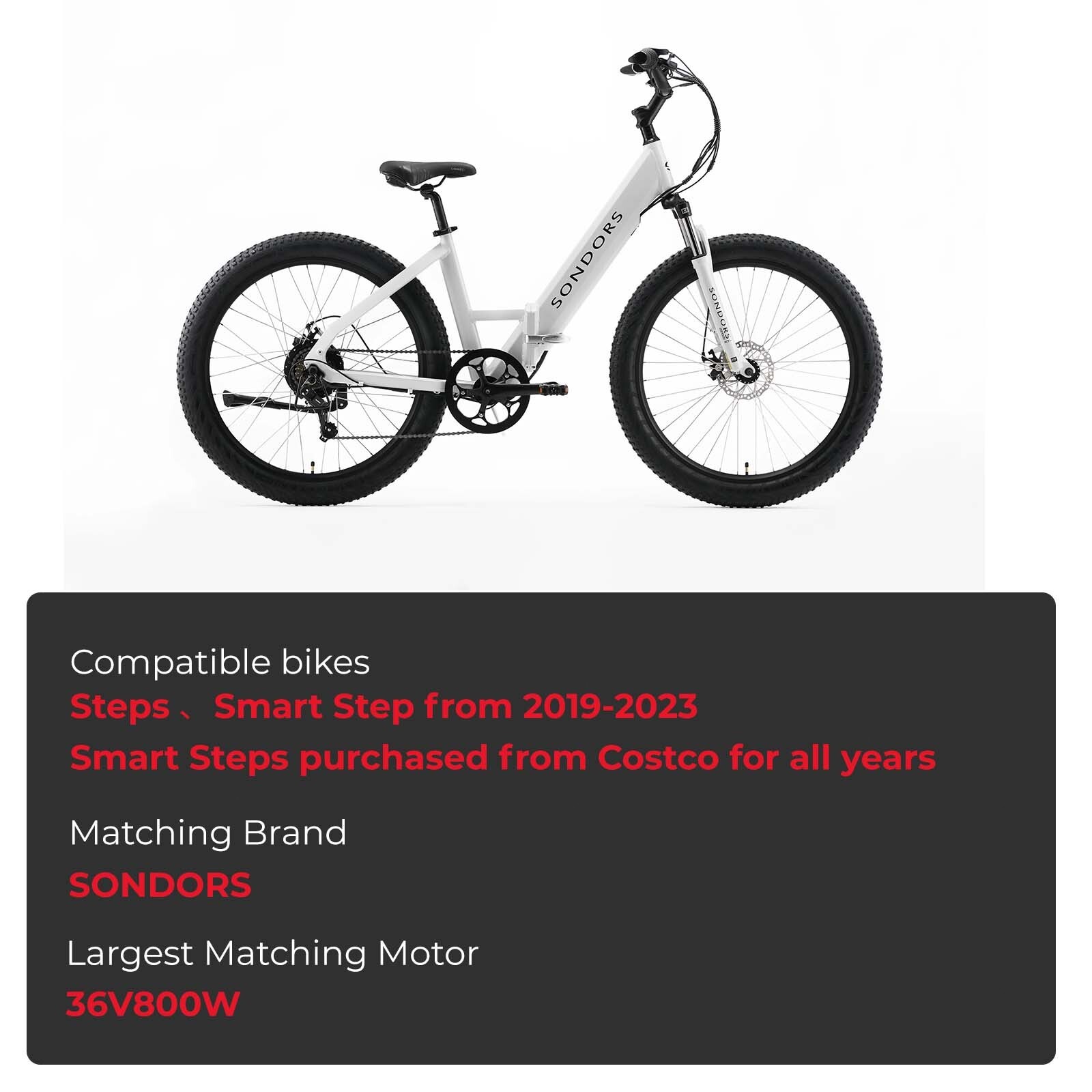 SONDORS Ebike Battery 36V 10.5Ah for Steps and Smart Step from 2019-2023 Costco