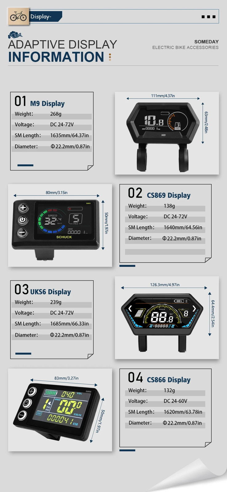 22A E-bike 3 Mode Sinewaves Controller Brushless with Display 36V/48V/52V/60V