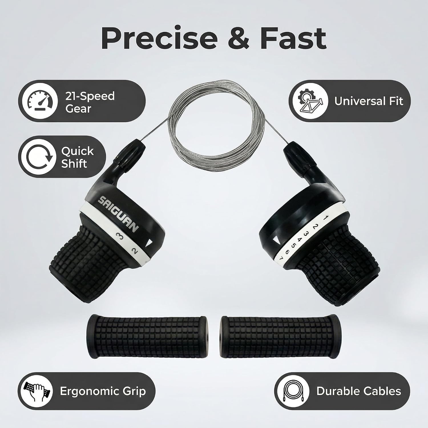 3×7 Speed Bike Shifter Set, 21 Speed Twist Grip Gear Shifters with Cables & Hand