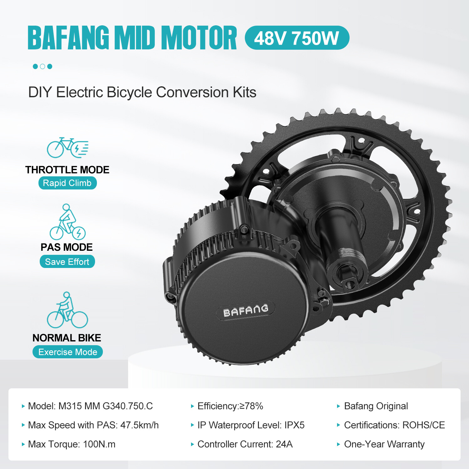 48V750W BAFANG Electric Bicycle Conversion Kits BBS02B DIY Mid Drive Motor+EKD01
