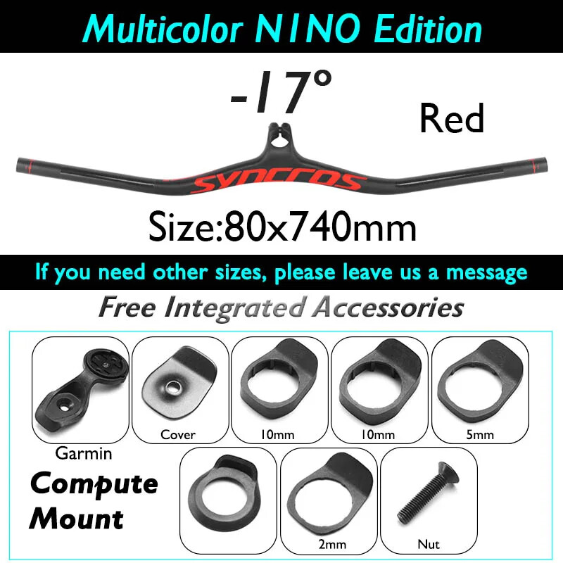 Carbon Integrated MTB Bicycle Handlebar with Stem 60-110mm -8/-17/-25 Degree
