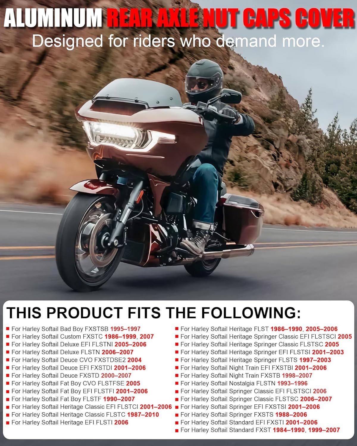 Pair Chrome Aluminum Rear Axle Nut Caps Cover for Harley Softail FLST FXST