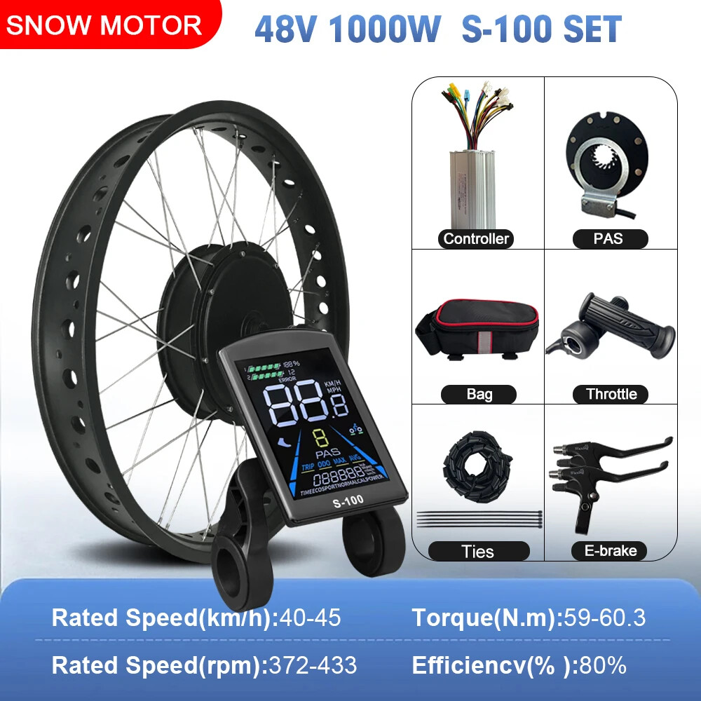 48V 1000W 4.0Tyre Rear Rotate Hub Motor Wheel for Snow E-bike Conversion Kit