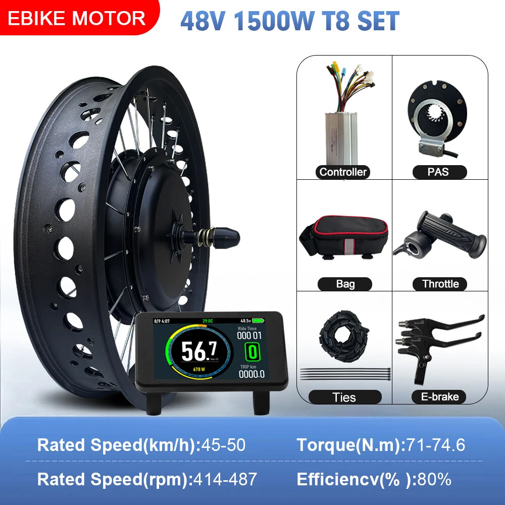 20/24/26inch E-bike Fat Tire Conversion Kit 48V 1500W Front Wheel Conversion Kit