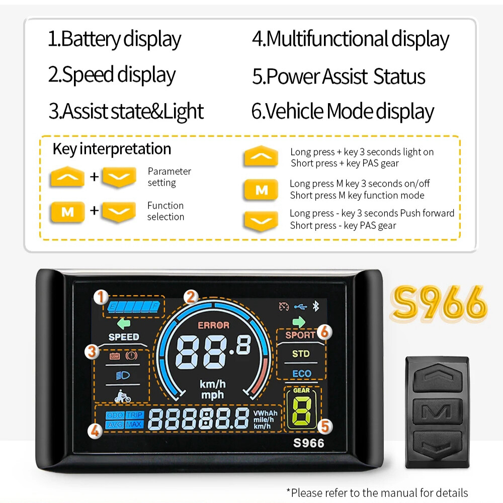 Ebike 36V 48V 30A Sinewave Controller+S966 LCD Display for 1000W Brushless Motor