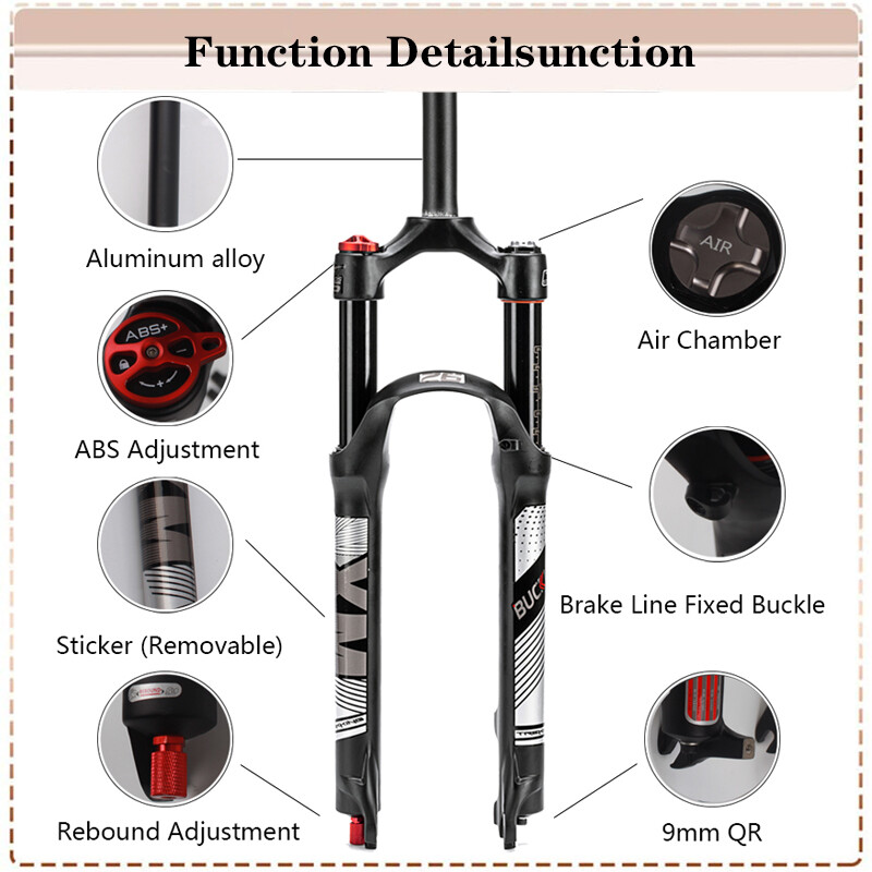 26″ Air Suspension Fork MTB Bike 120mm Travel 1-1/8″ Disc Brake 9mm QR Rebound