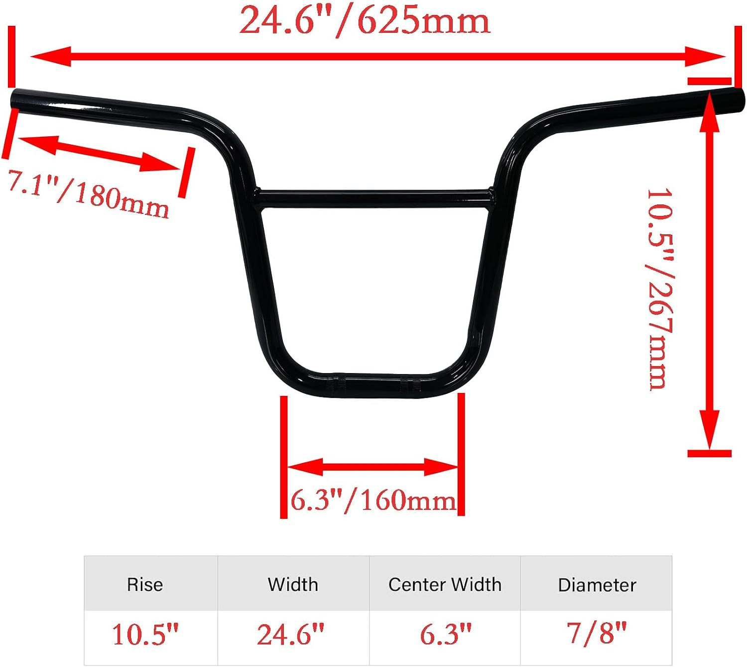 Black 7/8» Mini Bike Handlebar, 10.5» Rise Crossbar Design for Motovox MBX10 M