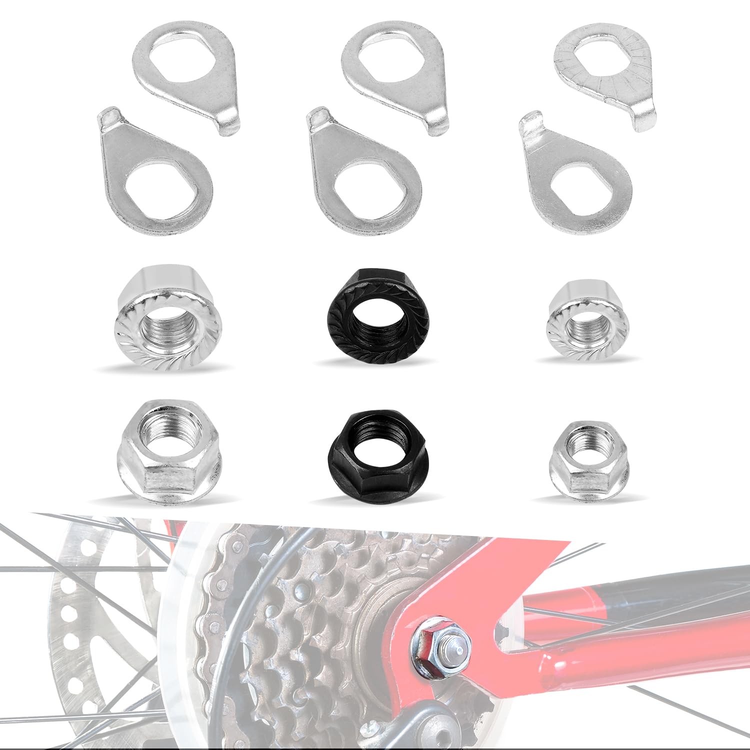 12PCS Bicycle Axle Nuts and Safety Washers, 3 Size M8 M9.5 M10 Bike Wheel Nut…