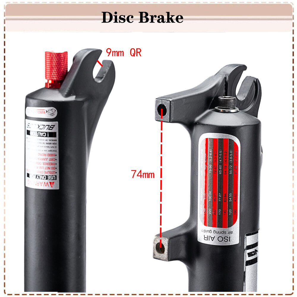26″ Air Suspension Fork MTB Bike 120mm Travel 1-1/8″ Disc Brake 9mm QR Rebound