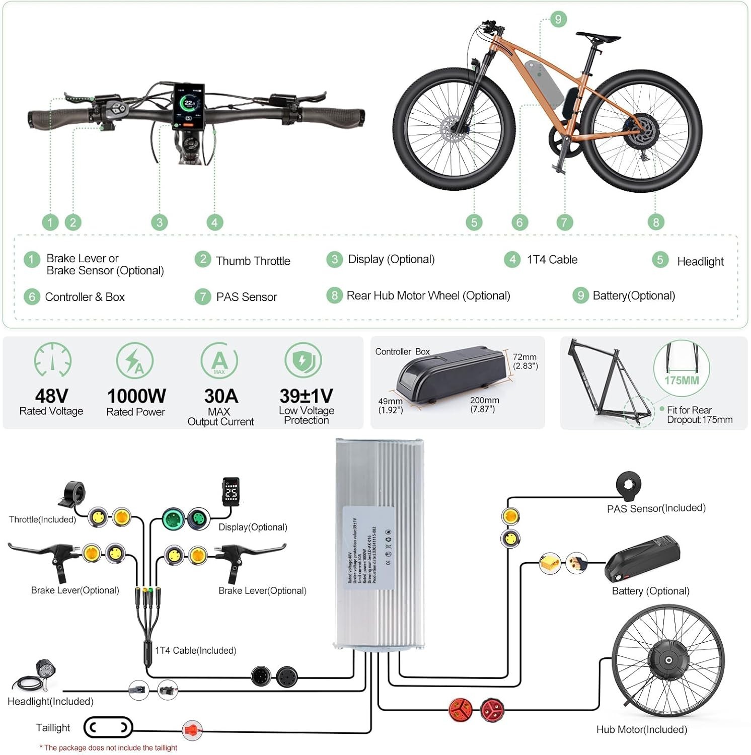 48V1000W Bafang Rear 26″ 20» Fat Wheel Hub Motor DIY Ebike Conversion Kit USA